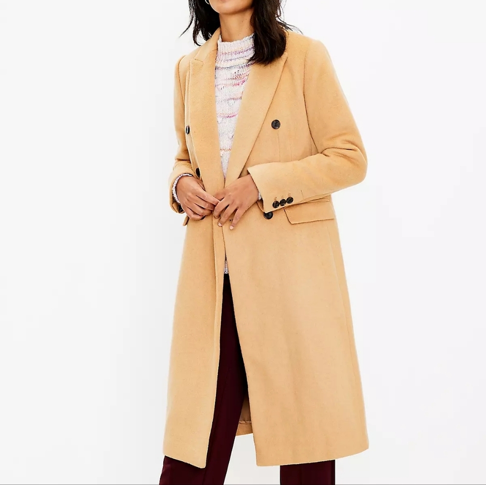 Loft Women's Tan Double-Breasted Coat